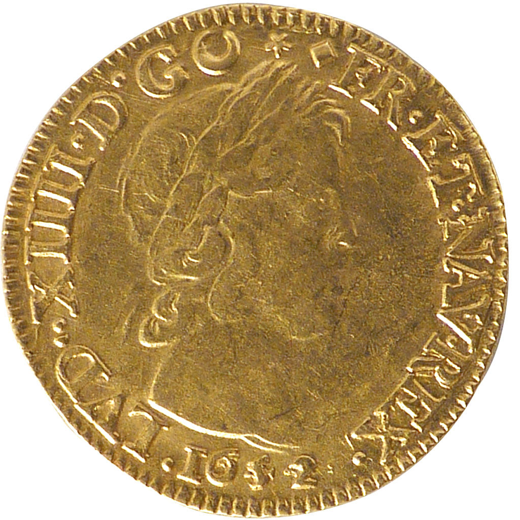 FRANCE, Louis d'Or, 1652, Lyons, AU(50-53), Gold, Gadoury #244, 6.70