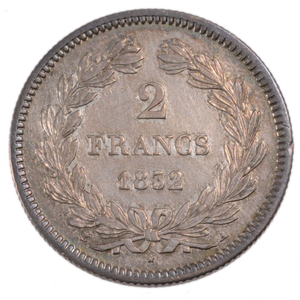 Francia, Louis-Philippe, 2 Francs, 1832, Paris, BB+, Argento, KM:743.1, Gadou...
