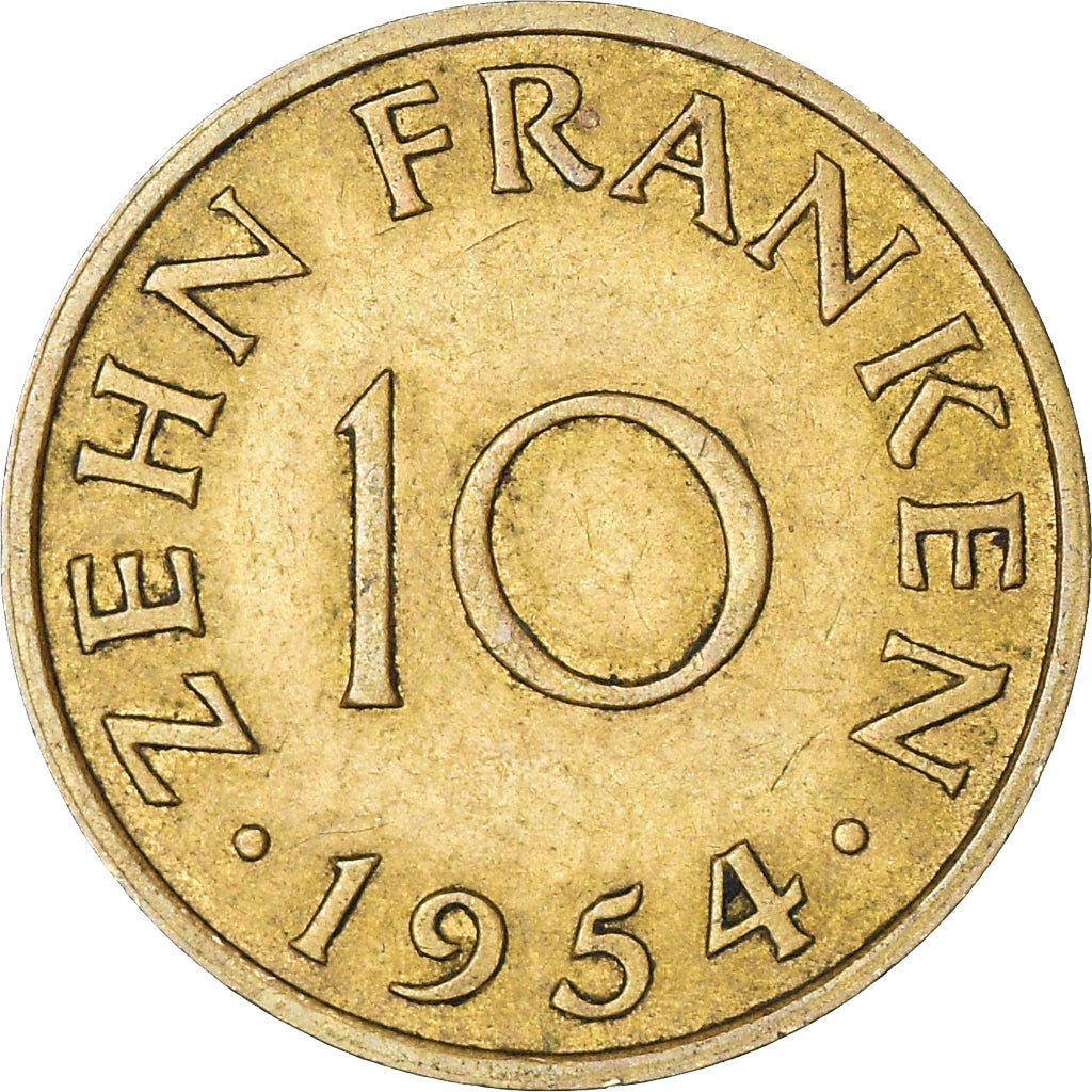 Coin, SAARLAND, 10 Franken, 1954