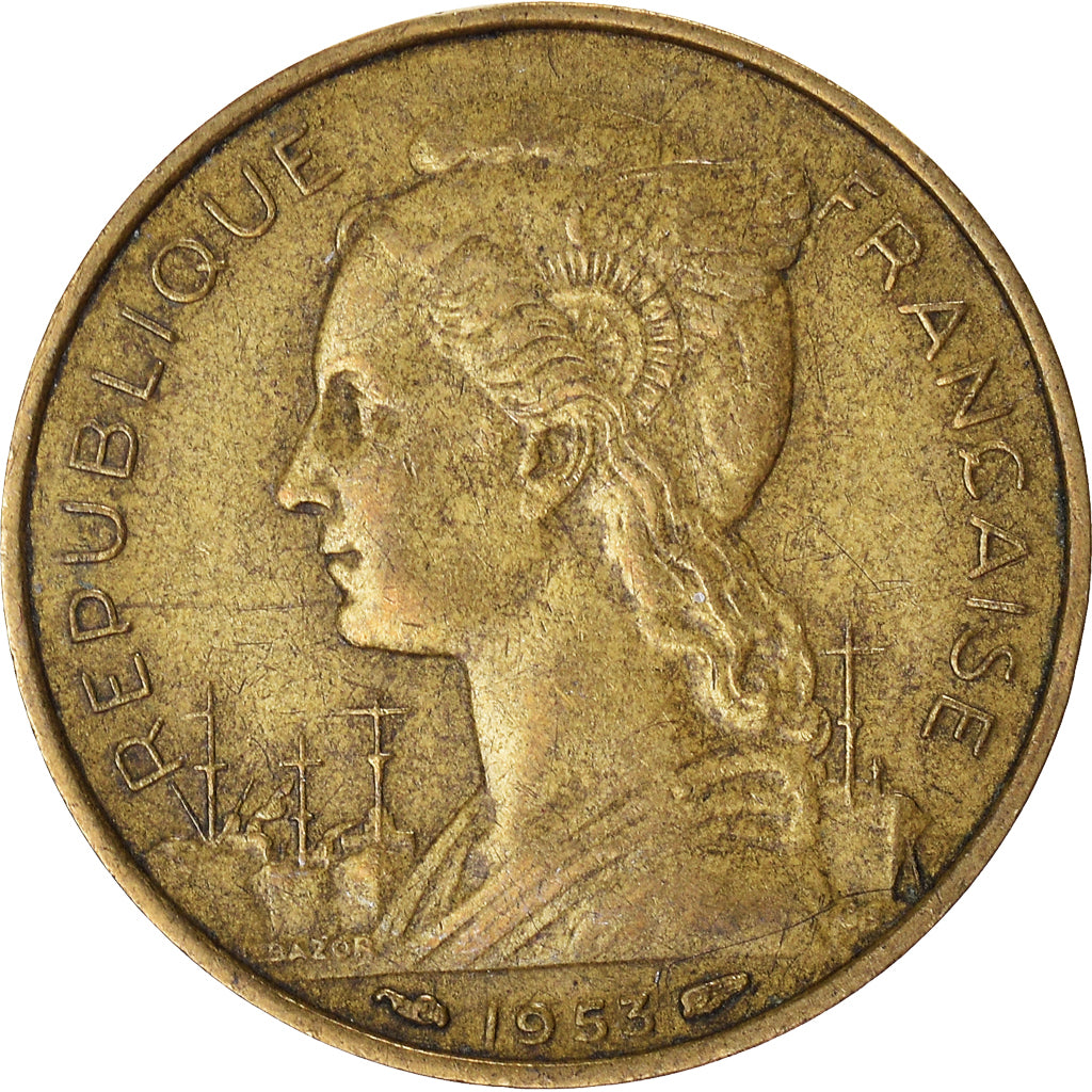 Coin, Madagascar, 20 Francs, 1953
