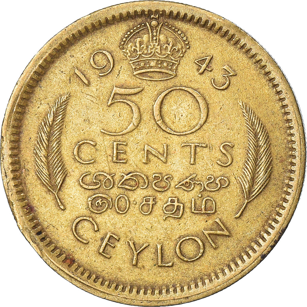 Moneda, Ceilán, 50 Cents, 1943