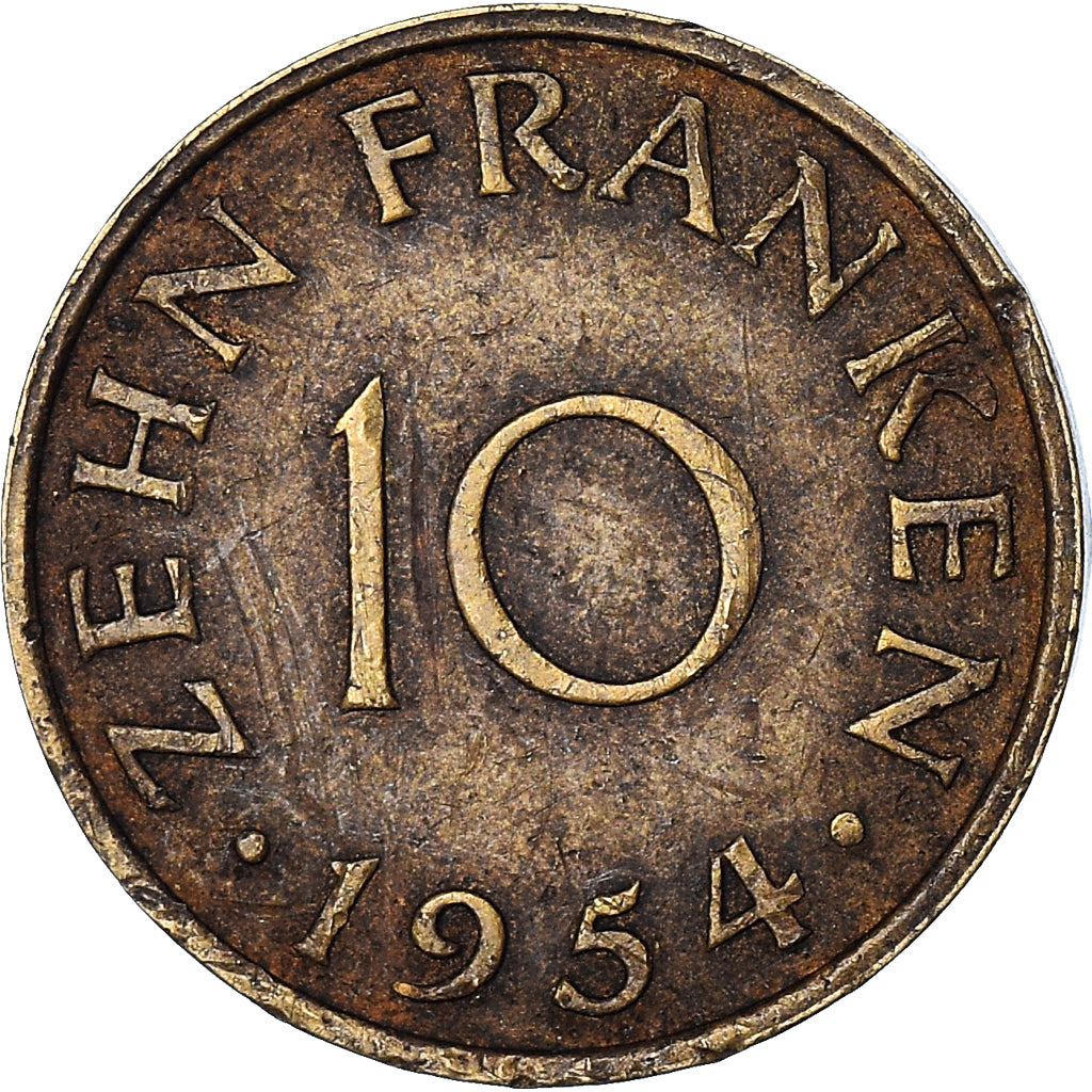 Coin, SAARLAND, 10 Franken, 1954