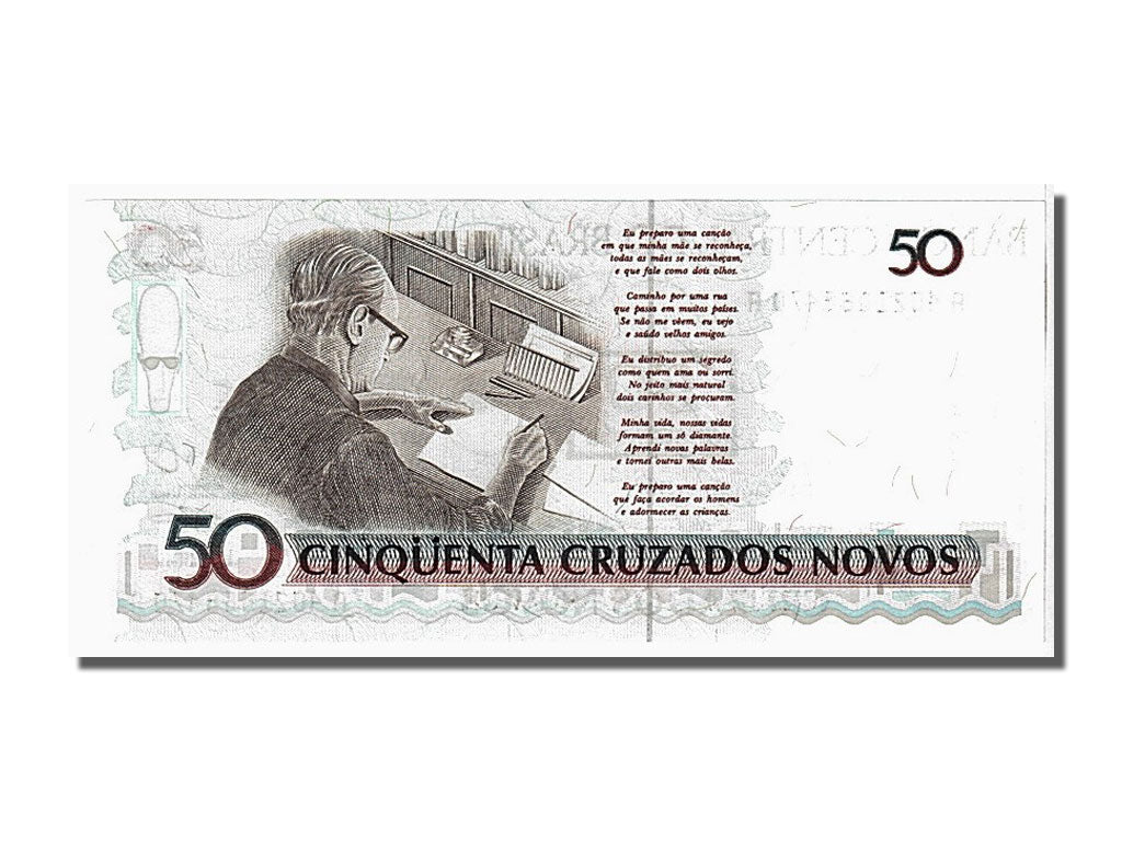 Brazil, 50 Cruzeiros on 50 Cruzados Novos, 1990, KM #223, UNC(65-70),...