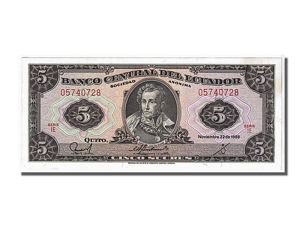 Banknote, Ecuador, 5 Sucres, 1988, 1988-11-22, KM:120A, UNC(65-70)
