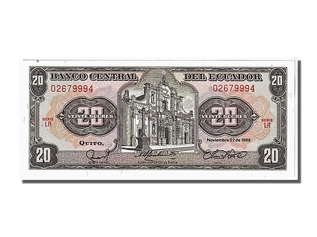 Banknote, Ecuador, 20 Sucres, 1988, 1988-11-22, KM:121Aa, UNC(65-70)