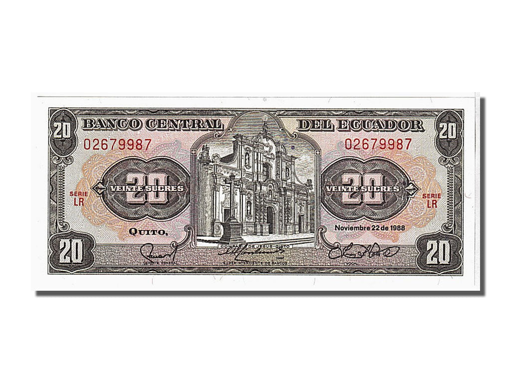 Banknote, Ecuador, 20 Sucres, 1988, 1988-11-22, KM:121Aa, UNC(65-70)
