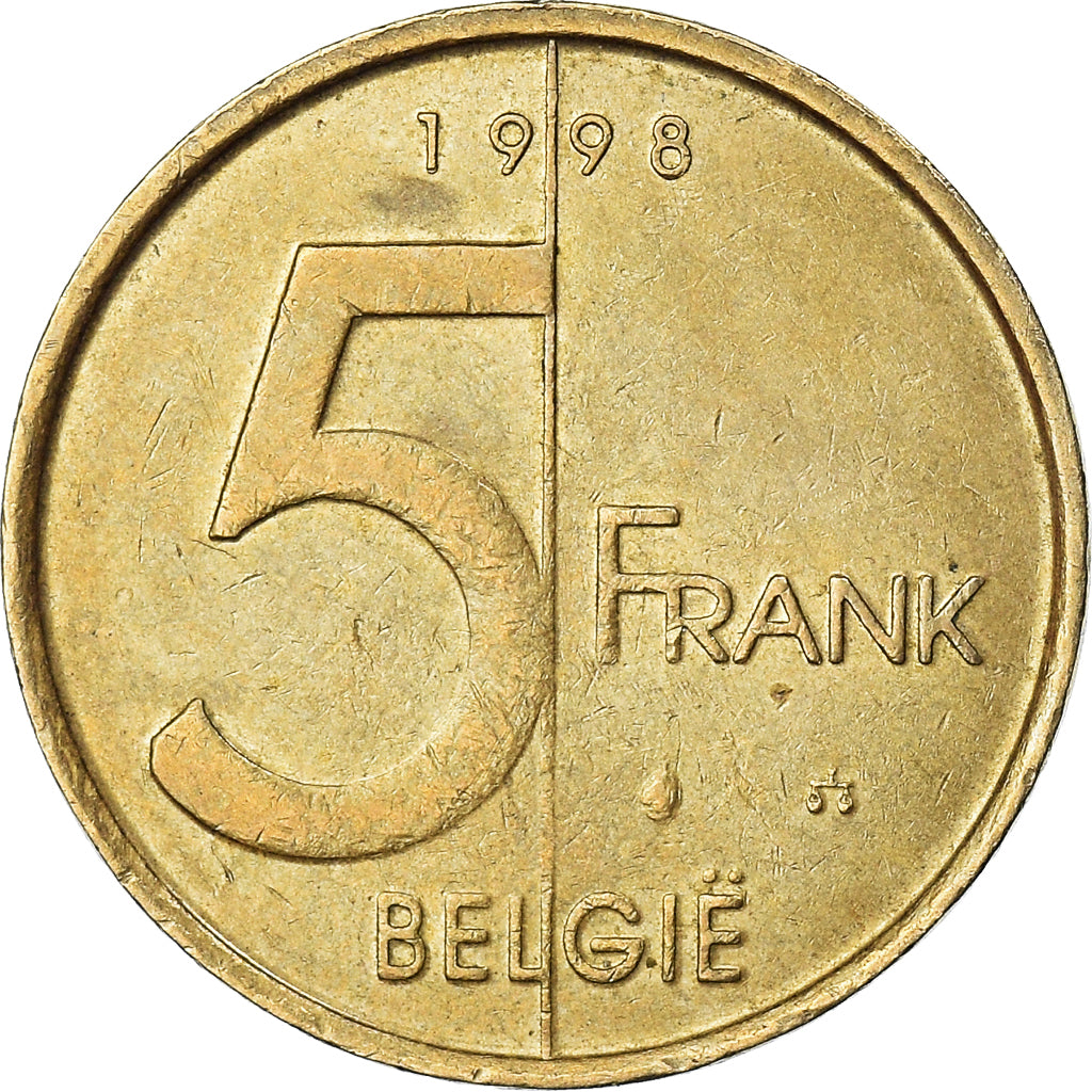 Moeda, Bélgica, 5 Francs, 5 Frank, 1998