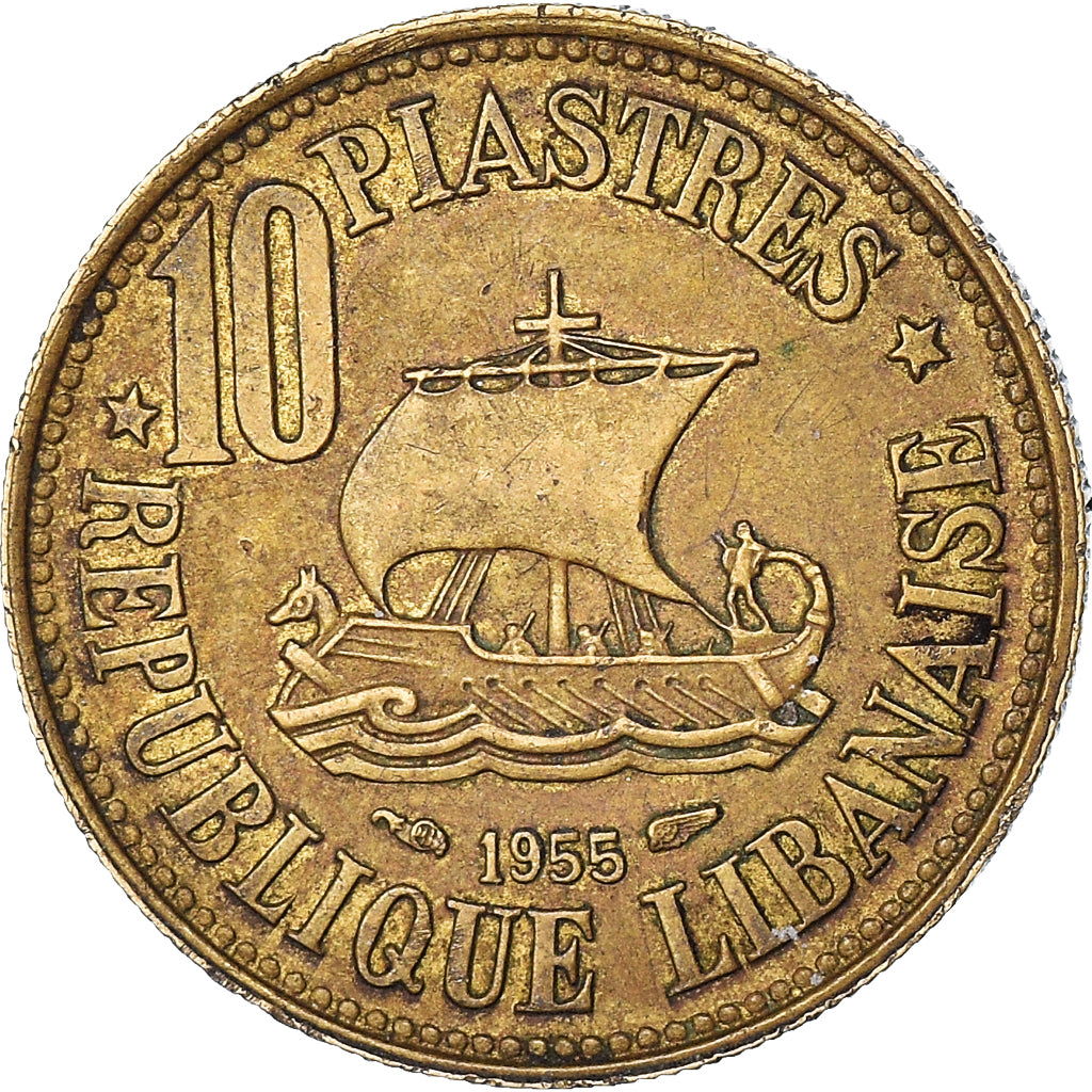 Moneda, Líbano, 10 Piastres, 1955