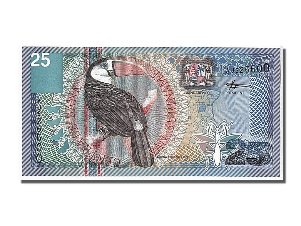 Suriname, 25 Gulden, 2000, KM #148, 2000-01-01, UNC(65-70), AU626600