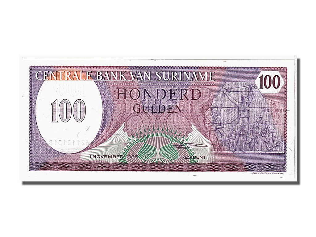 Banknote, Suriname, 100 Gulden, 1985, 1985-11-01, KM:128b, UNC(65-70)