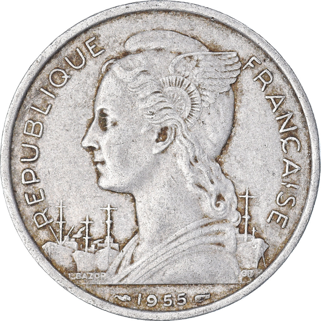 Coin, Réunion, 5 Francs, 1955