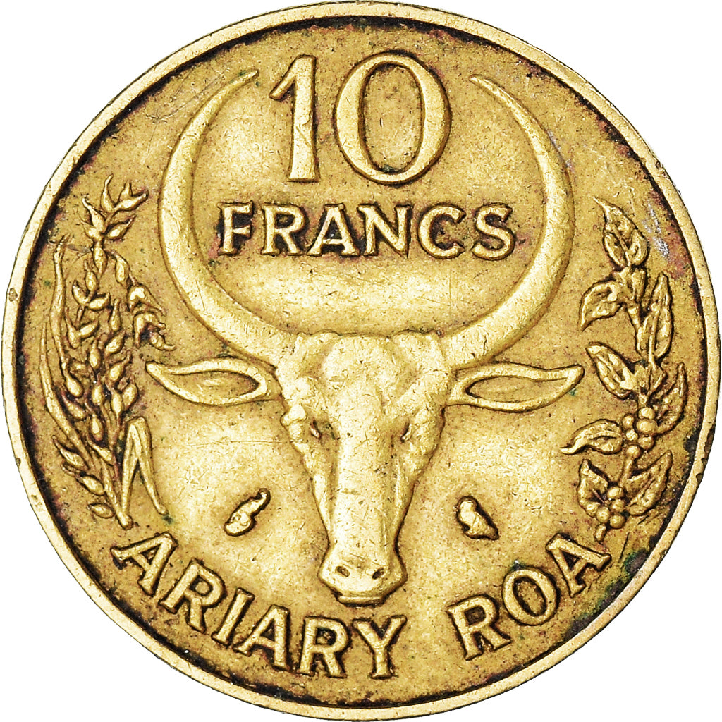 Coin, Madagascar, 10 Francs, 2 Ariary, 1972