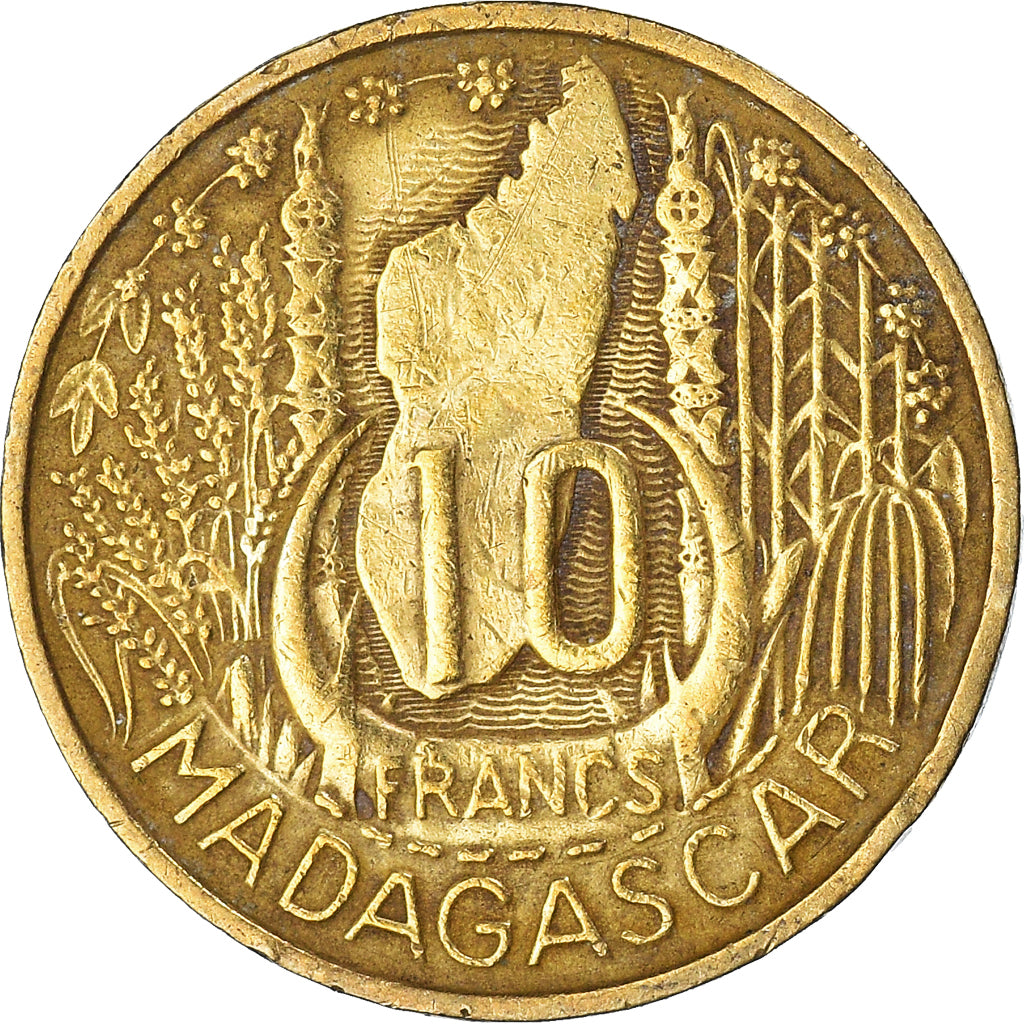Moneda, Madagascar, 10 Francs, 1953
