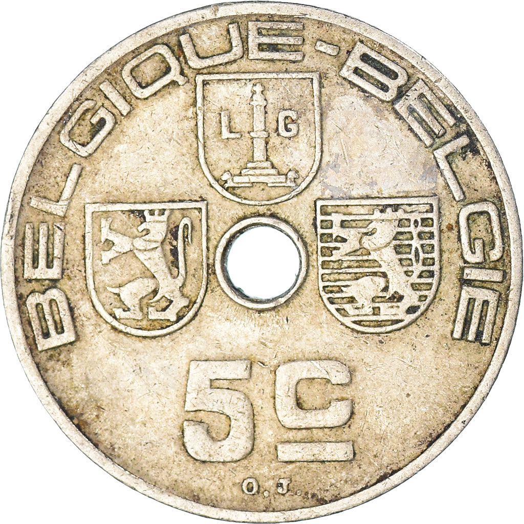 Moeda, Bélgica, 5 Centimes, 1938