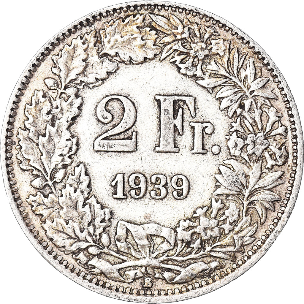 Coin, Switzerland, 2 Francs, 1939, Bern, EF(40-45), Silver, KM:21