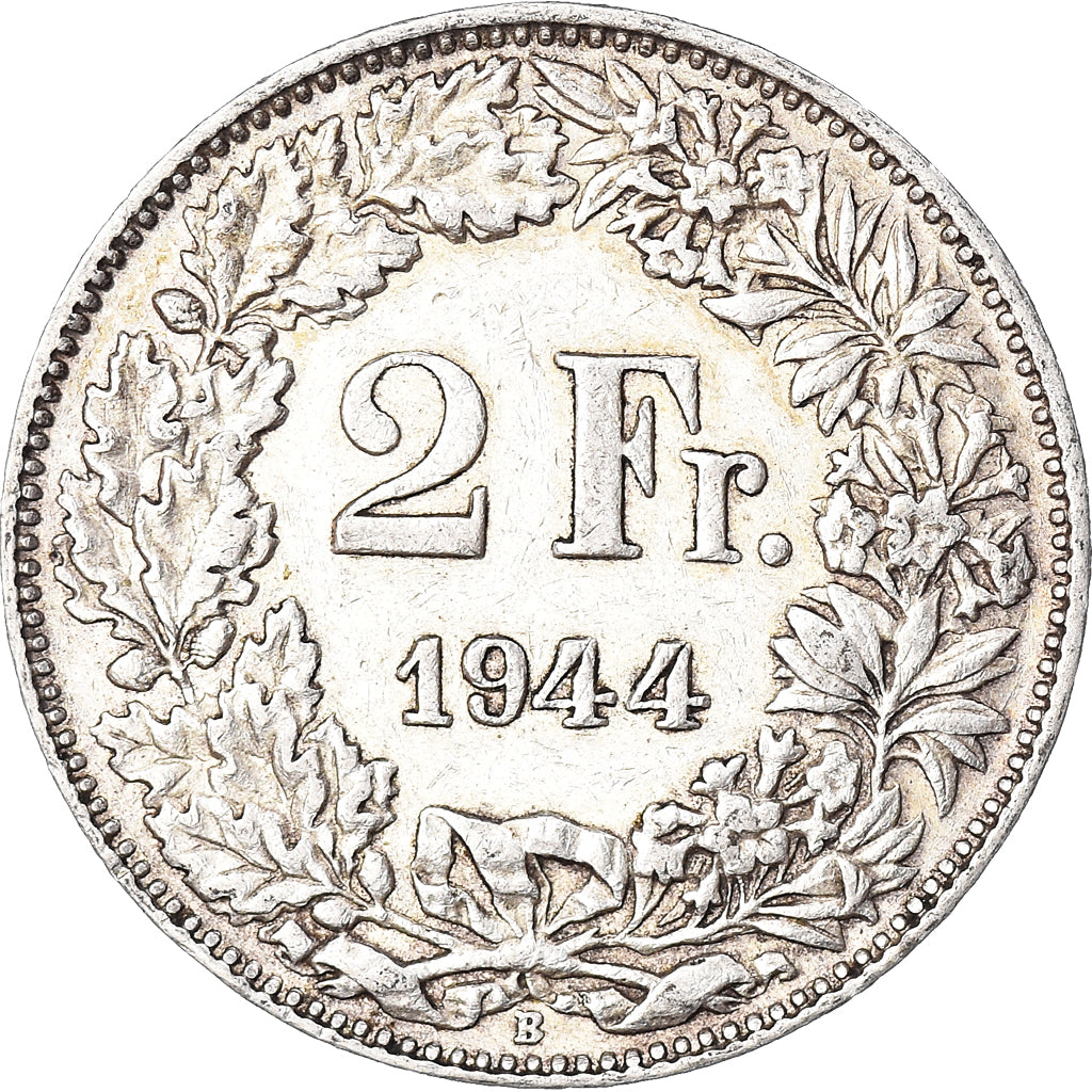 Coin, Switzerland, 2 Francs, 1944, Bern, AU(50-53), Silver, KM:21