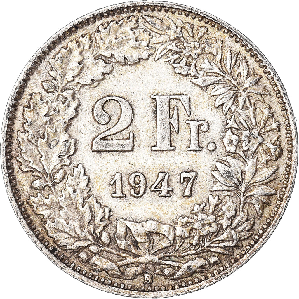 Coin, Switzerland, 2 Francs, 1947, Bern, EF(40-45), Silver, KM:21