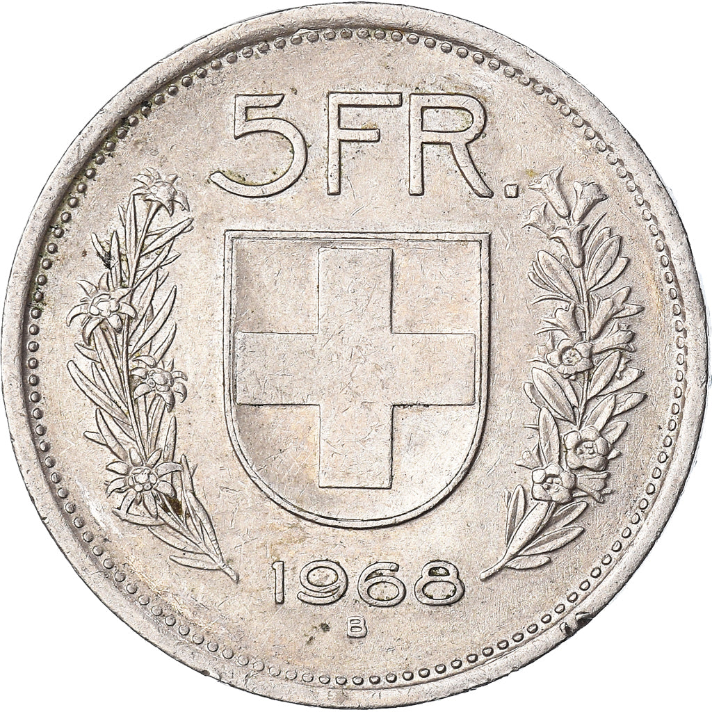 Münze, Schweiz, 5 Francs, 1968, Bern, SS, Kupfer-Nickel, KM:40a.1