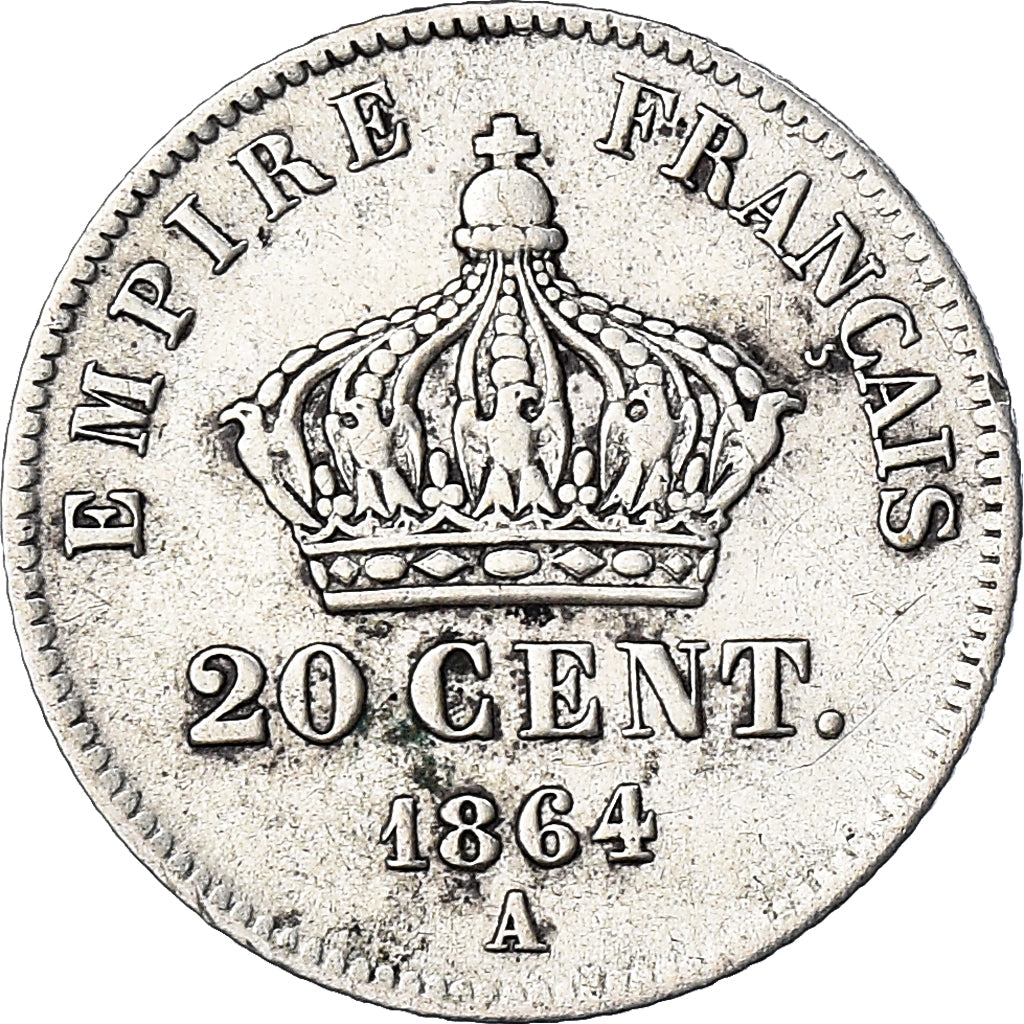 Moneda, Francia, Napoleon III, Napoléon III, 20 Centimes, 1864, Paris, MBC