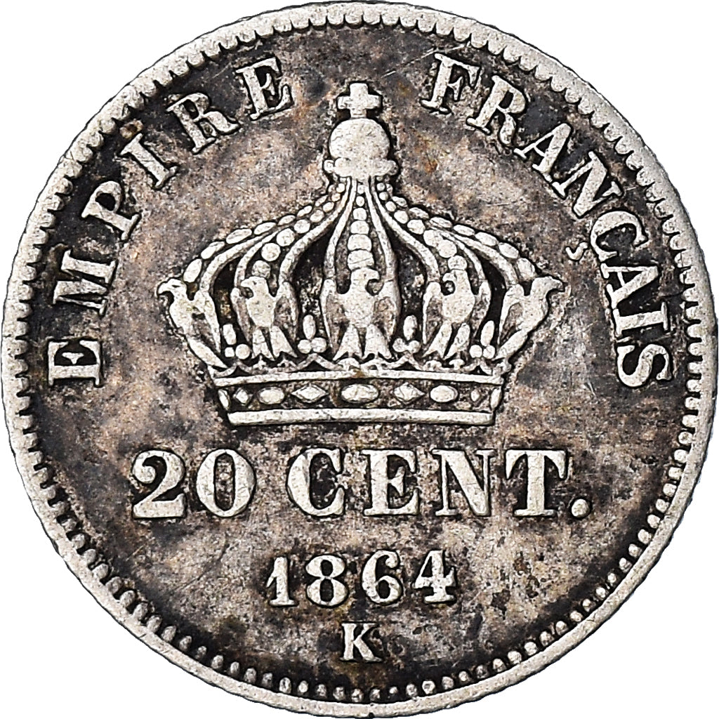 Moneda, Francia, Napoleon III, Napoléon III, 20 Centimes, 1864, Bordeaux, MBC