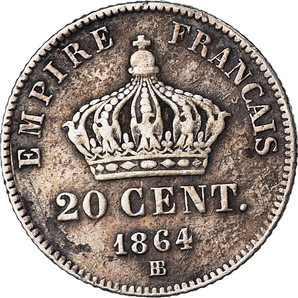 Moneta, Francja, Napoleon III, Napoléon III, 20 Centimes, 1864, Strasbourg