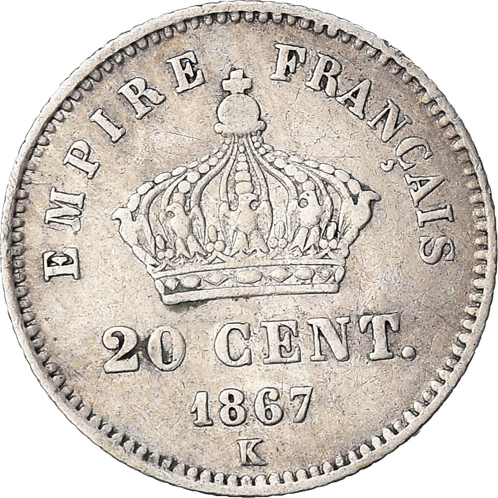 Moneta, Francia, Napoleon III, Napoléon III, 20 Centimes, 1867, Bordeaux, MB+