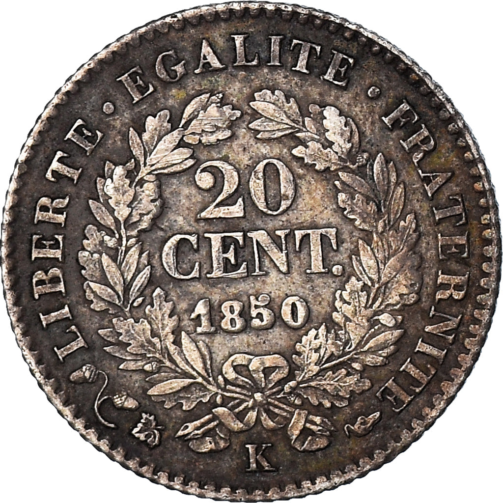Moneta, Francja, Cérès, 20 Centimes, 1850, Bordeaux, EF(40-45), Srebro