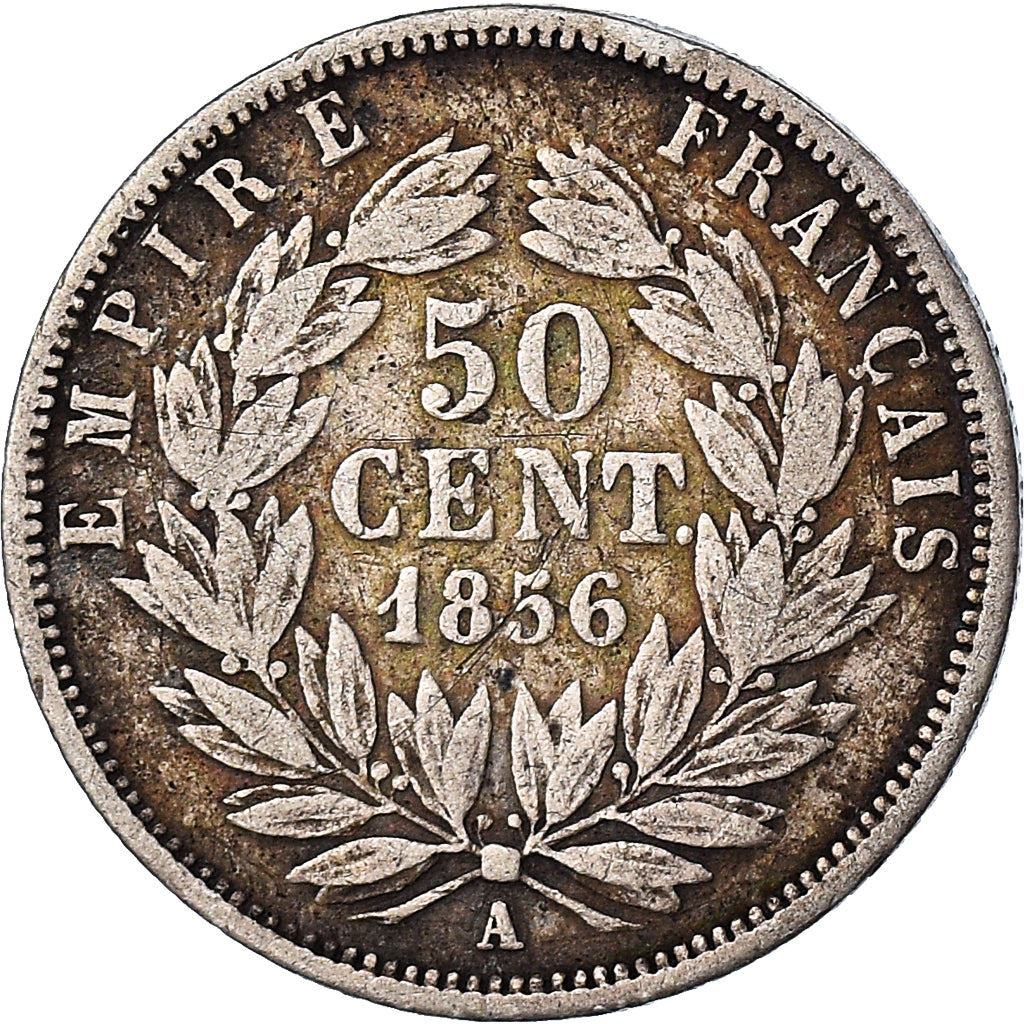 Moneda, Francia, Napoleon III, Napoléon III, 50 Centimes, 1856, Paris, BC+