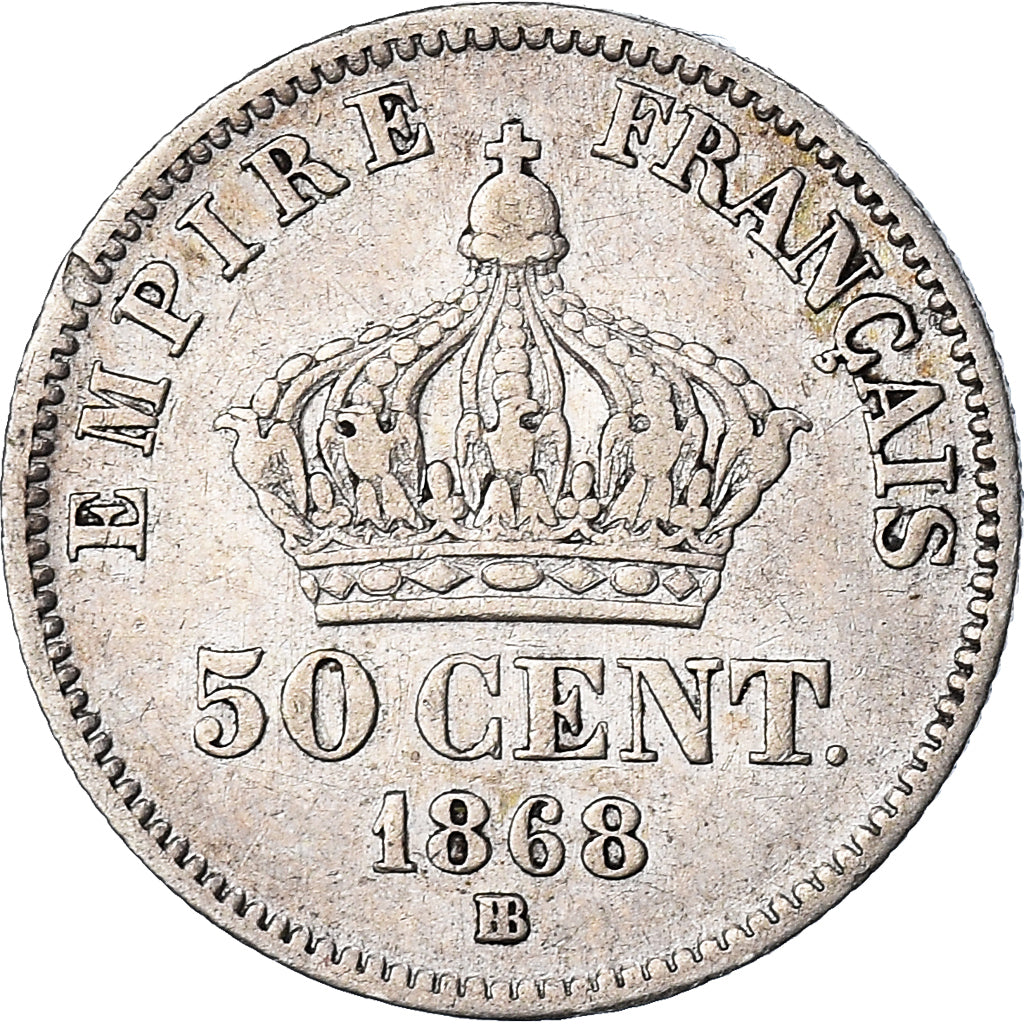 Moneta, Francia, Napoleon III, Napoléon III, 50 Centimes, 1868, Strasbourg