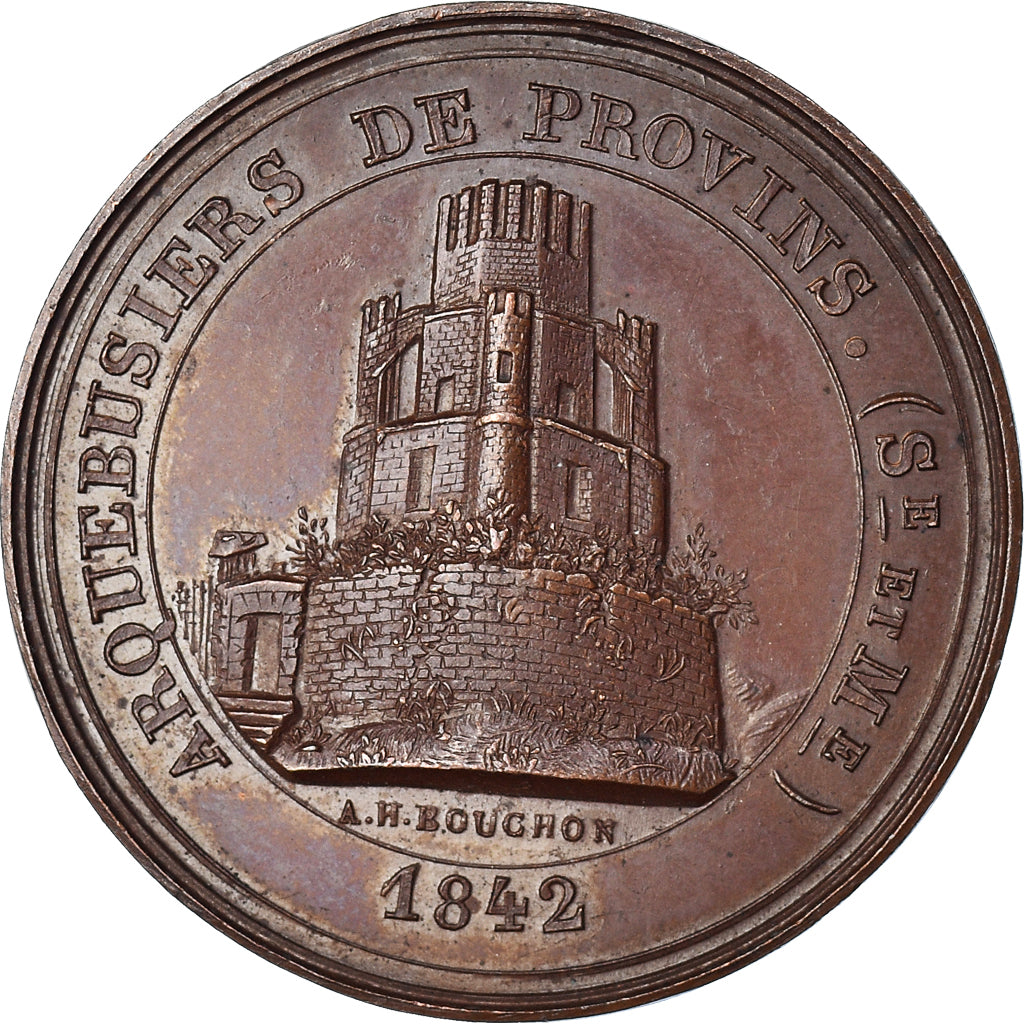 Francia, Ficha, Arquebusiers de Provins, 1842, A. H. BOUCHON, EBC, Cobre