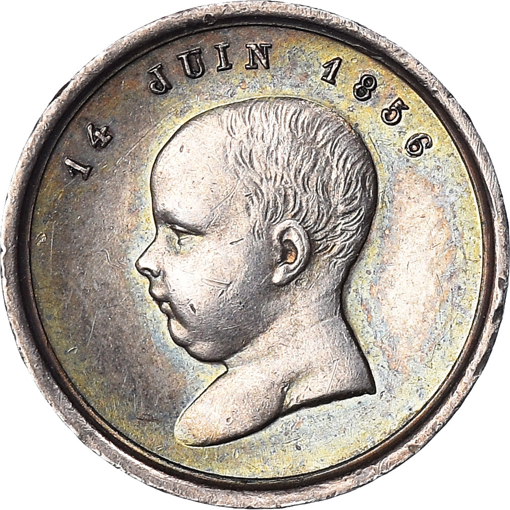 Francja, Quinaire, 1856, NAISSANCE DE NAPOLÉON IV, AU(50-53), Srebro