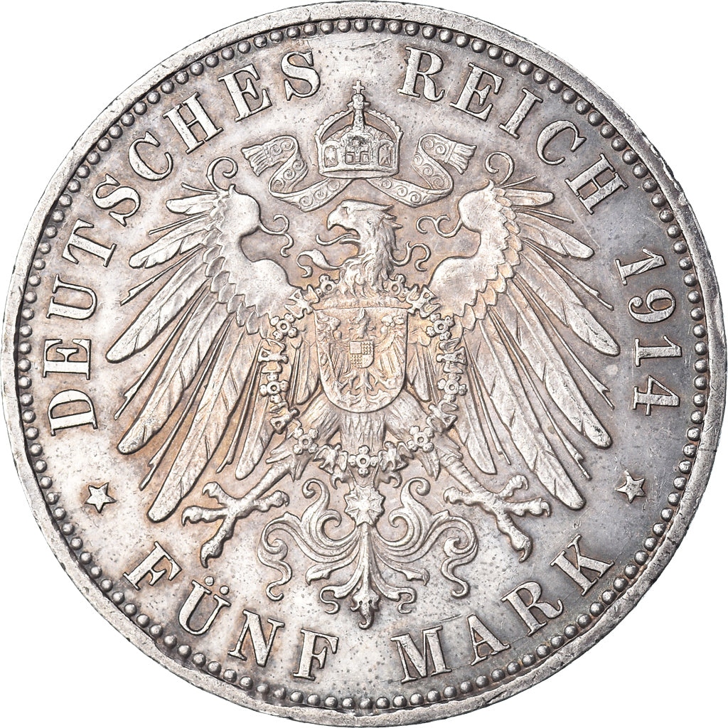 Coin, German States, PRUSSIA, Wilhelm II, 5 Mark, 1914, Berlin, AU(50-53)