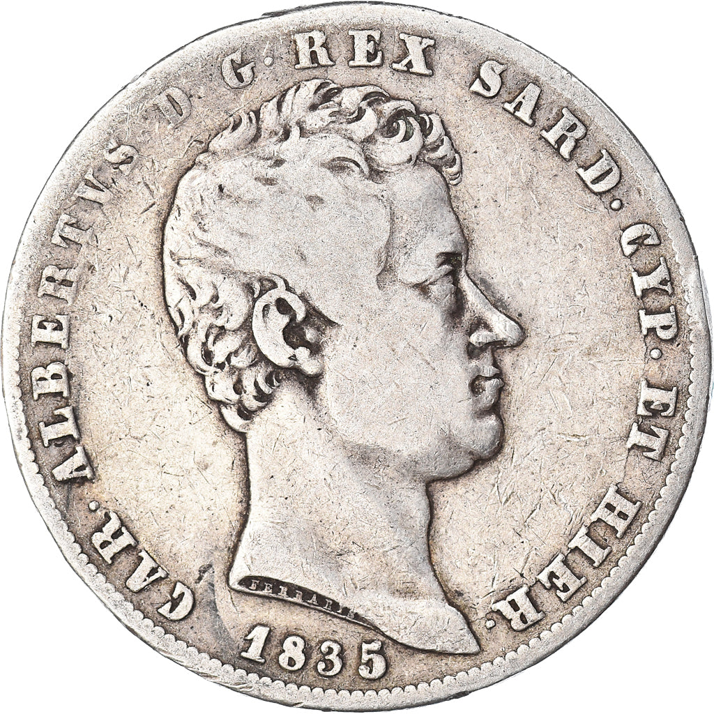 Moneda, Estados italianos, SARDINIA, Carlo Alberto, 5 Lire, 1835, Genoa, BC+