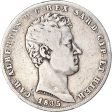 Moneda, Estados italianos, SARDINIA, Carlo Alberto, 5 Lire, 1835, Genoa, BC+