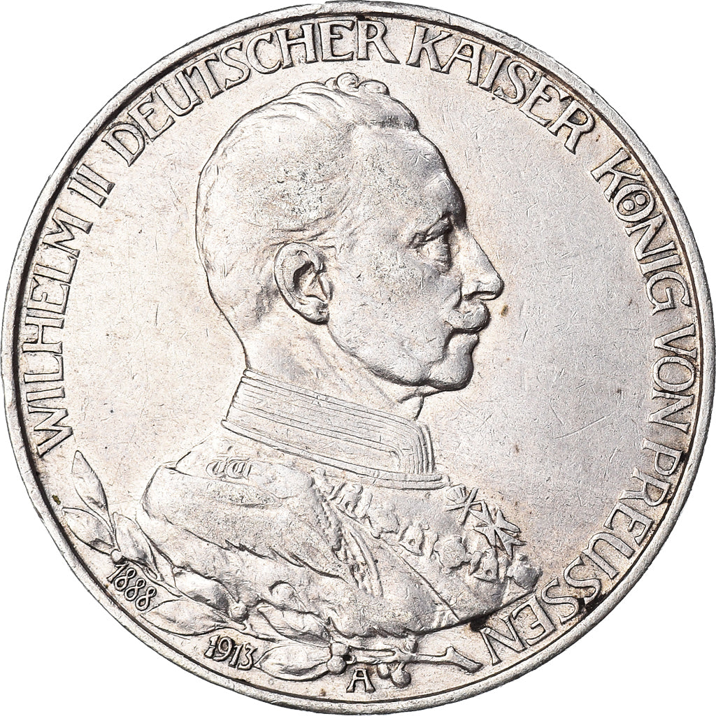 Coin, German States, PRUSSIA, Wilhelm II, 3 Mark, 1913, Berlin, AU(50-53)