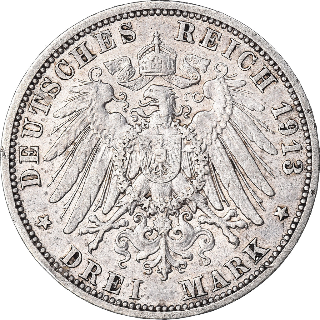 Coin, German States, PRUSSIA, Wilhelm II, 3 Mark, 1913, Berlin, AU(50-53)