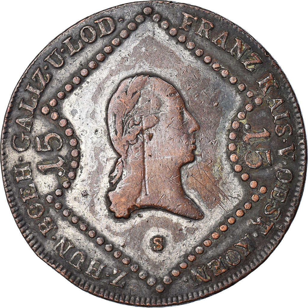 Moneta, Austria, Franz II (I), 15 Kreuzer, 1807, Schmollnitz, VF(30-35), Miedź