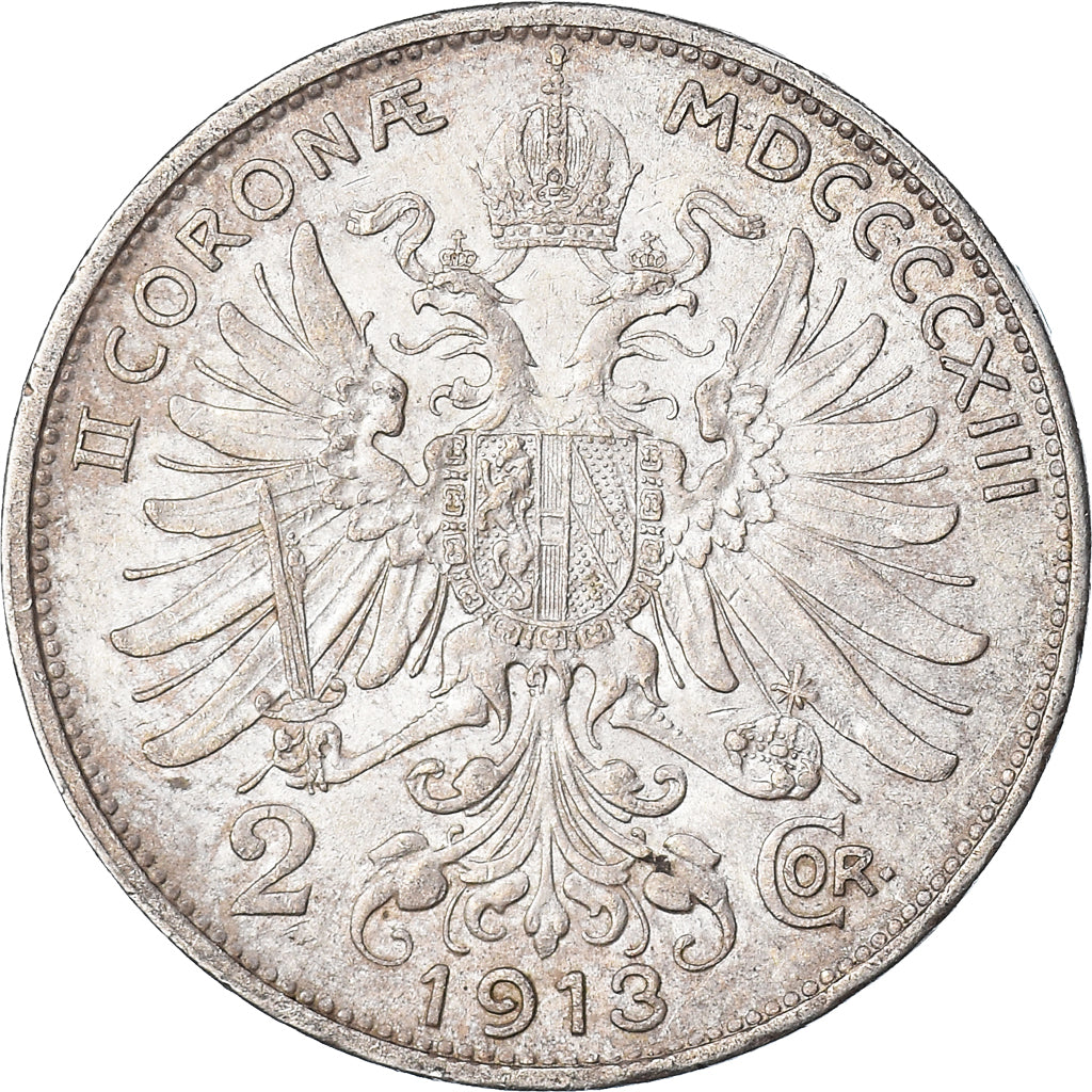 Moneda, Austria, Franz Joseph I, 2 Corona, 1913, MBC+, Plata, KM:2821