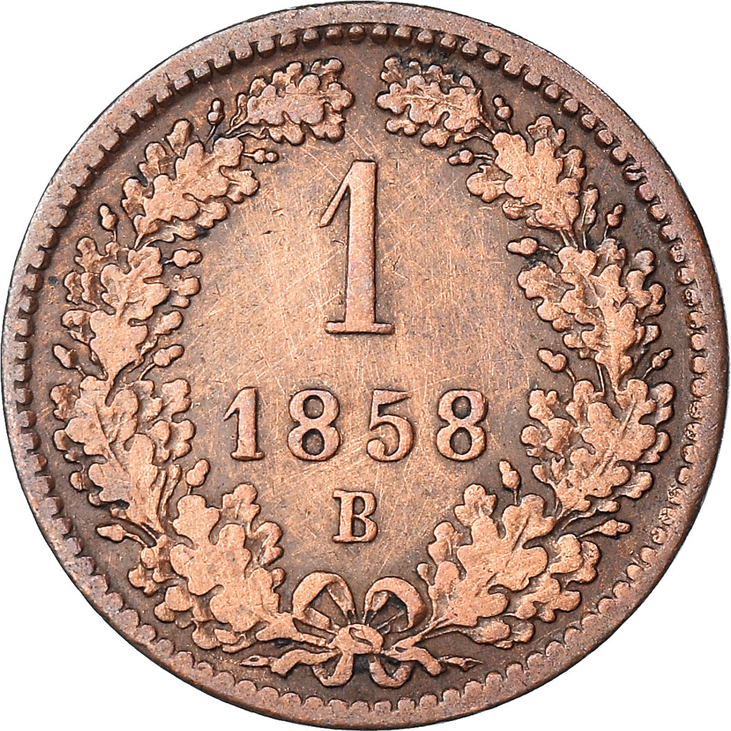 Moneta, Austria, Franz Joseph I, Kreuzer, 1858, Kremnitz, BB, Rame, KM:2186