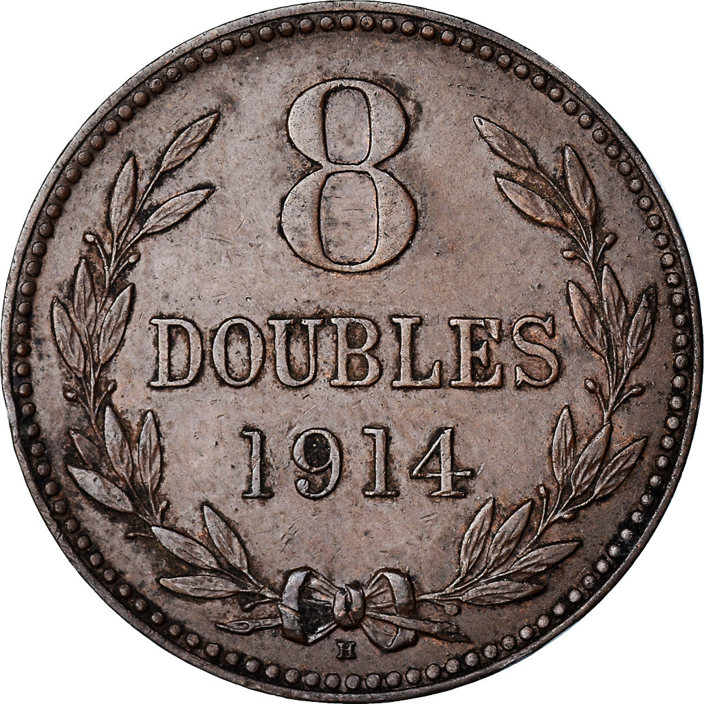Monnaie, Guernesey, 8 Doubles, 1914, Heaton, Birmingham, TTB+, Bronze, KM:14