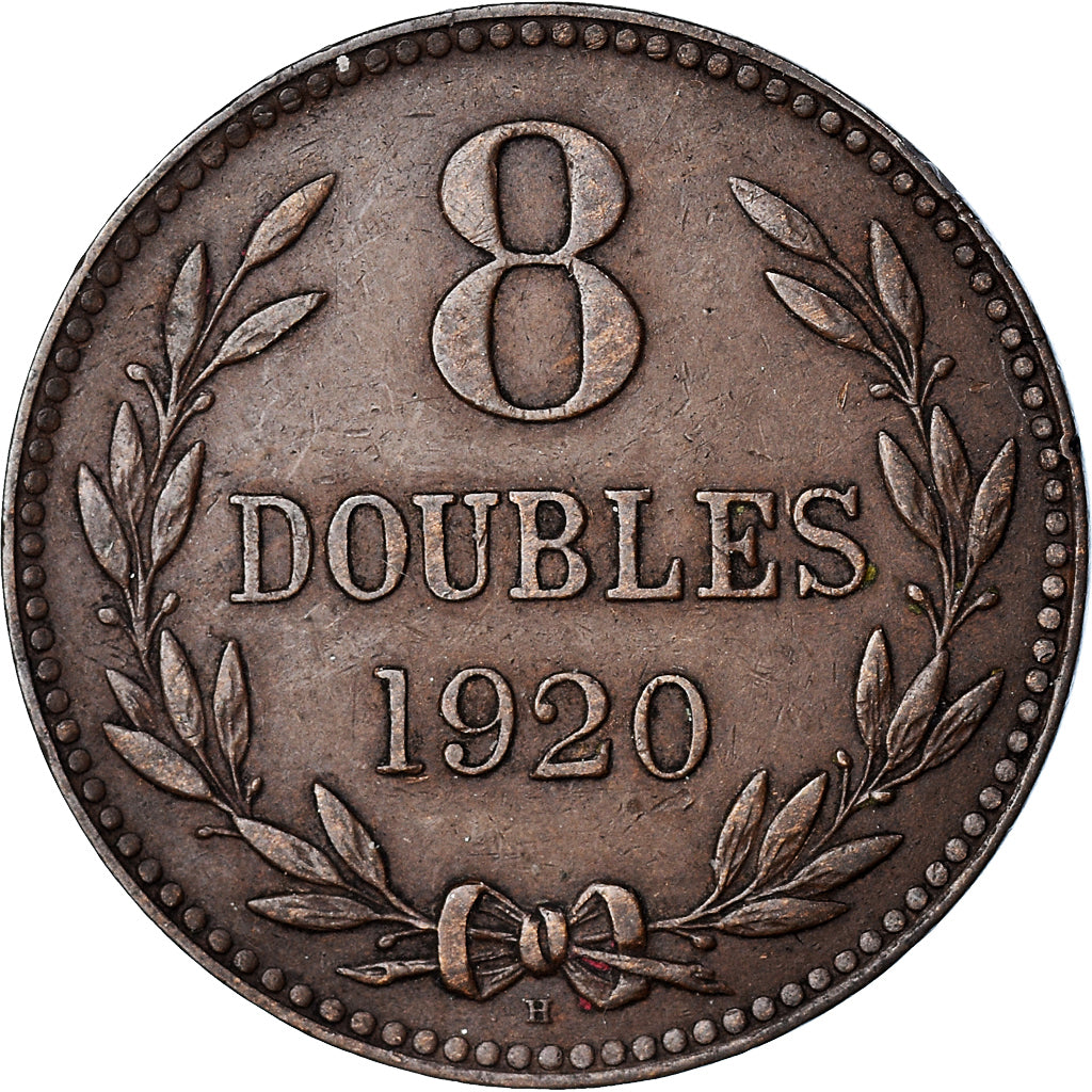 Monnaie, Guernesey, 8 Doubles, 1920, Heaton, Birmingham, TTB+, Bronze, KM:14