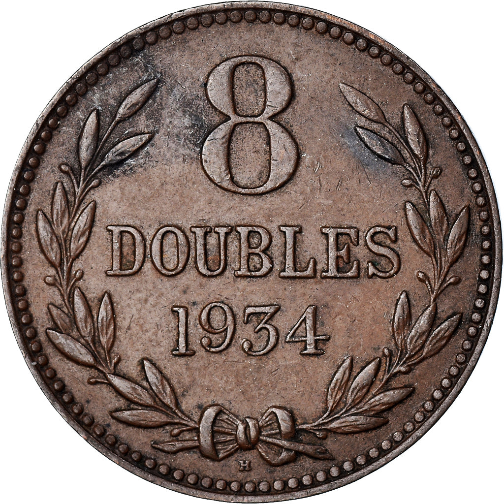 Monnaie, Guernesey, 8 Doubles, 1934, Heaton, Birmingham, TTB+, Bronze, KM:14