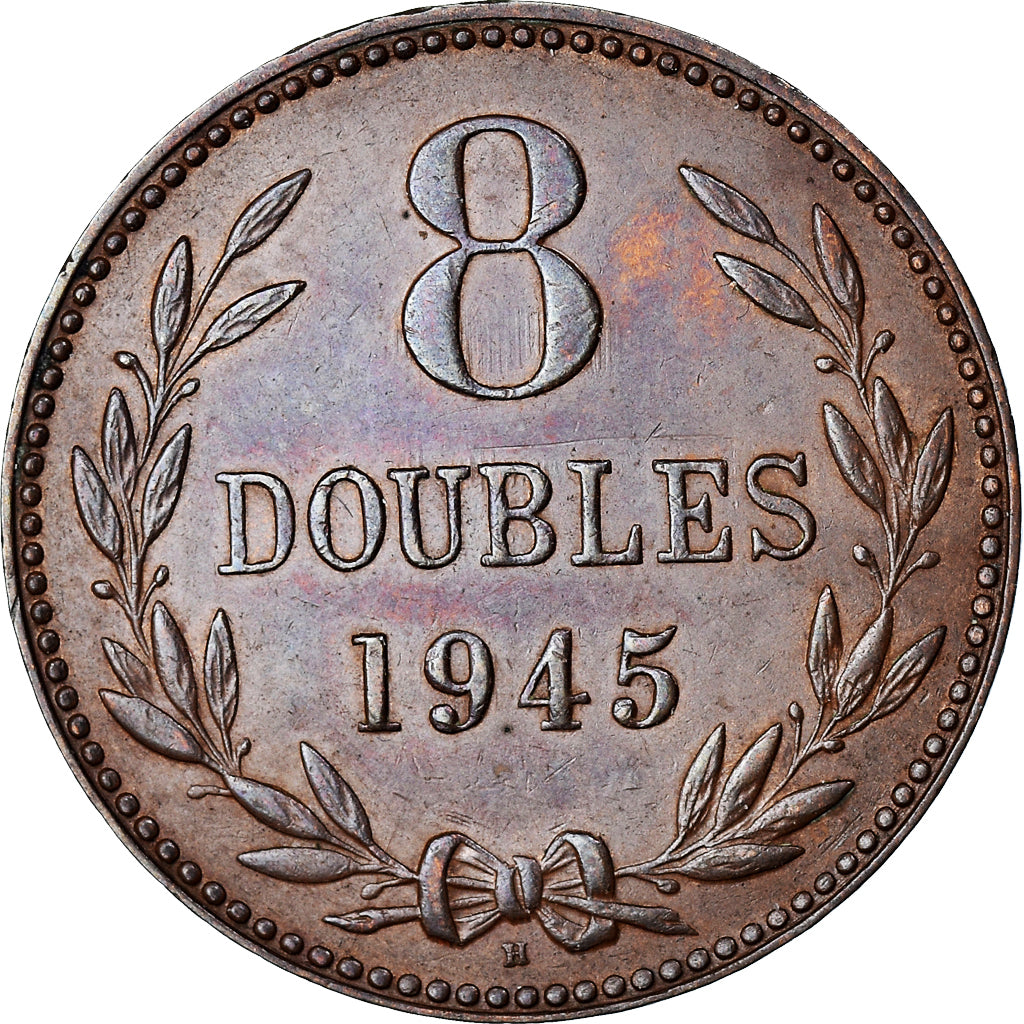 Coin, Guernsey, 8 Doubles, 1945, Heaton, Birmingham, AU(50-53), Bronze, KM:14