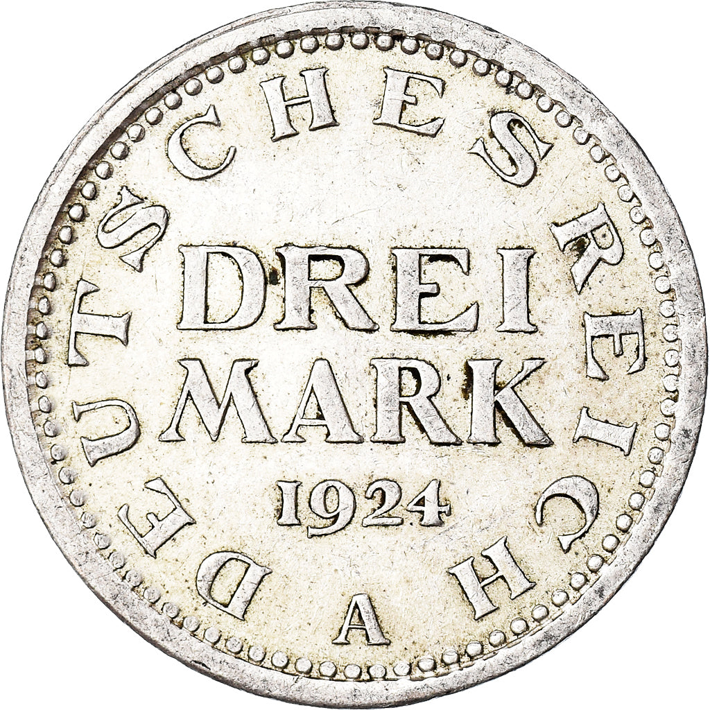 Coin, GERMANY, WEIMAR REPUBLIC, 3 Mark, 1924, Berlin, AU(50-53), Silver, KM:43