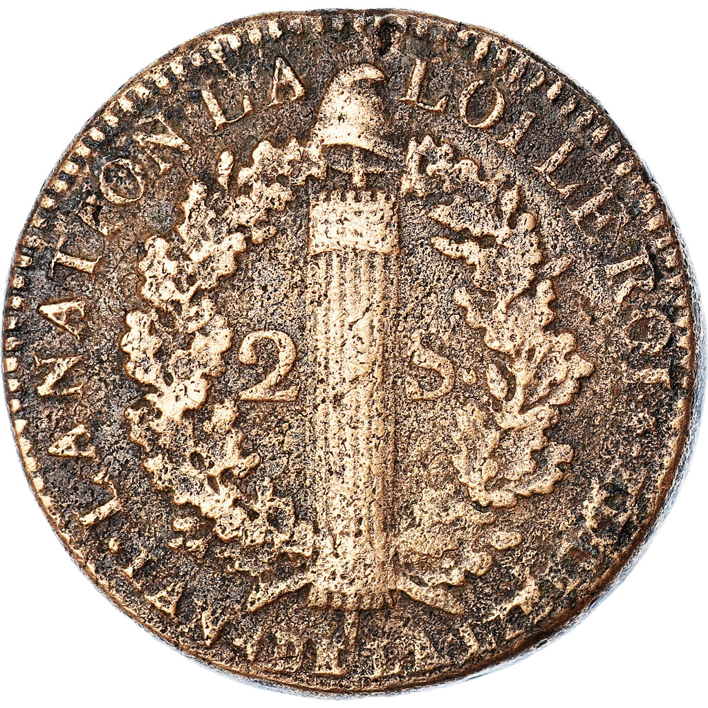 Coin, France, 2 sols françois, 2 Sols, 1792, Limoges, F(12-15), Bronze