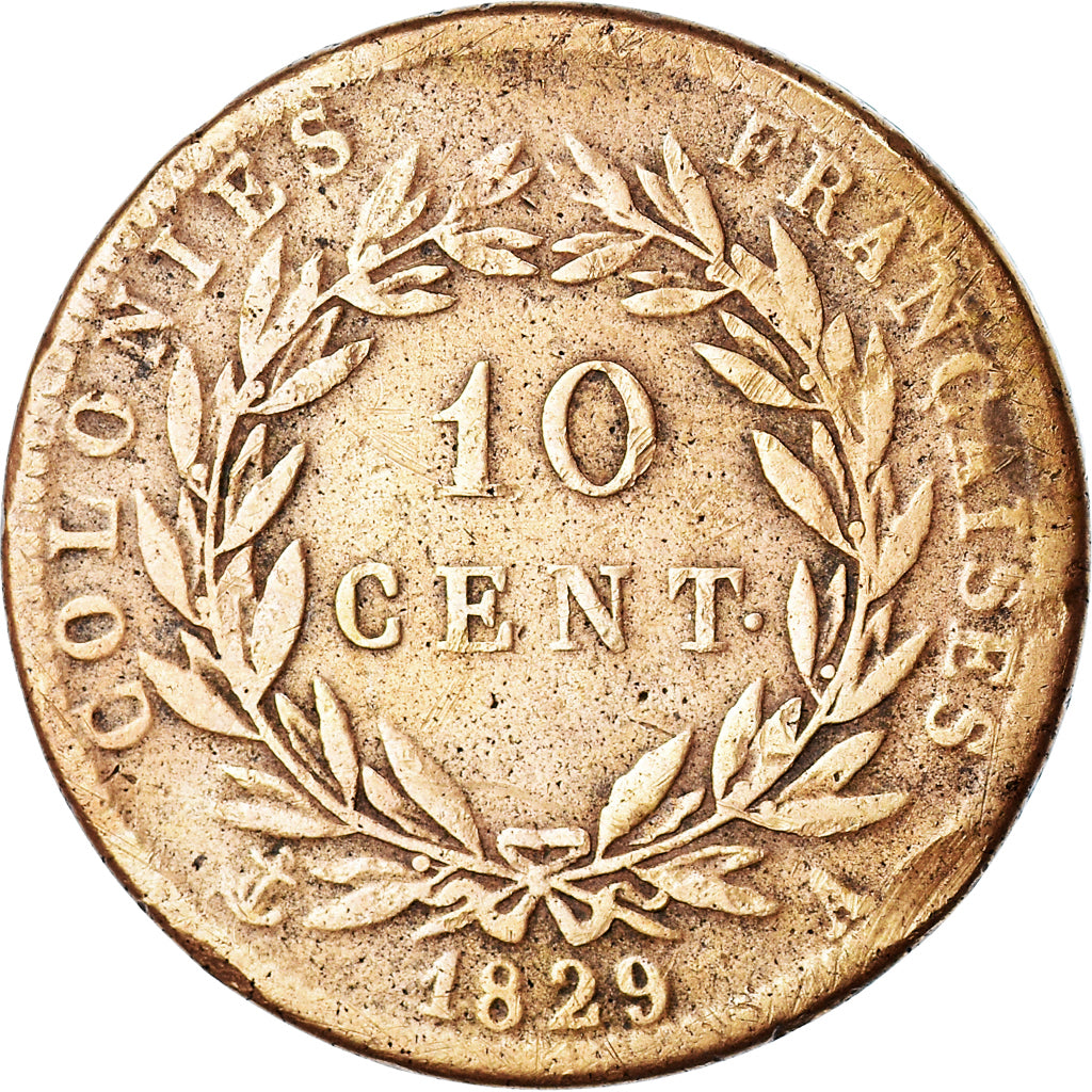 Franse koloniën, Charles X, 10 Centimes, 1829, Paris, FR, Bronzen, KM:10.1