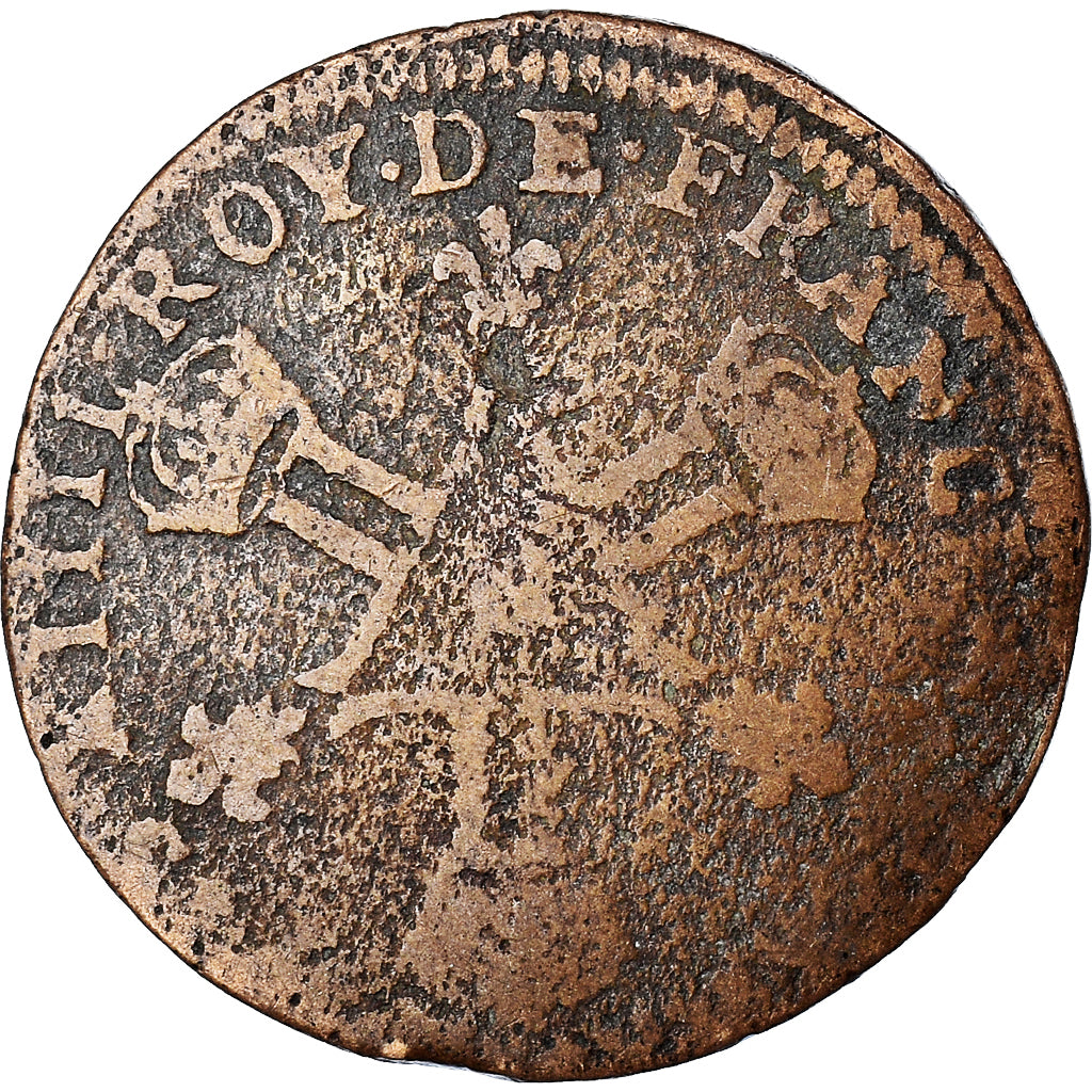 Moneta, Francia, 6 Deniers, 1709-1712, Uncertain Mint, B, Rame, Gadoury:185