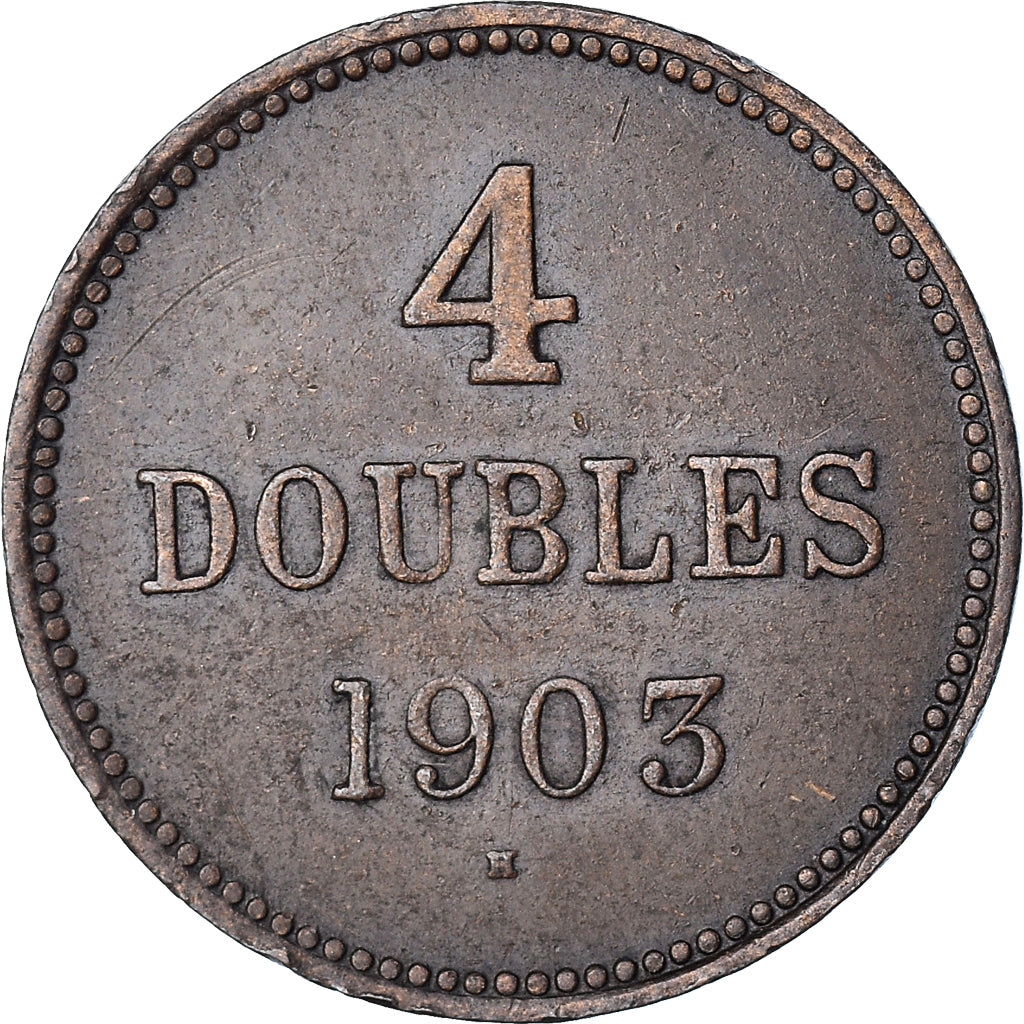 Coin, Guernsey, 4 Doubles, 1903, Heaton, Birmingham, VF(30-35), Bronze, KM:5