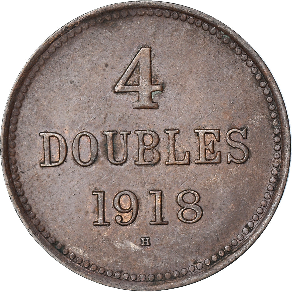 Monnaie, Guernesey, 4 Doubles, 1918, Heaton, TTB, Bronze, KM:13