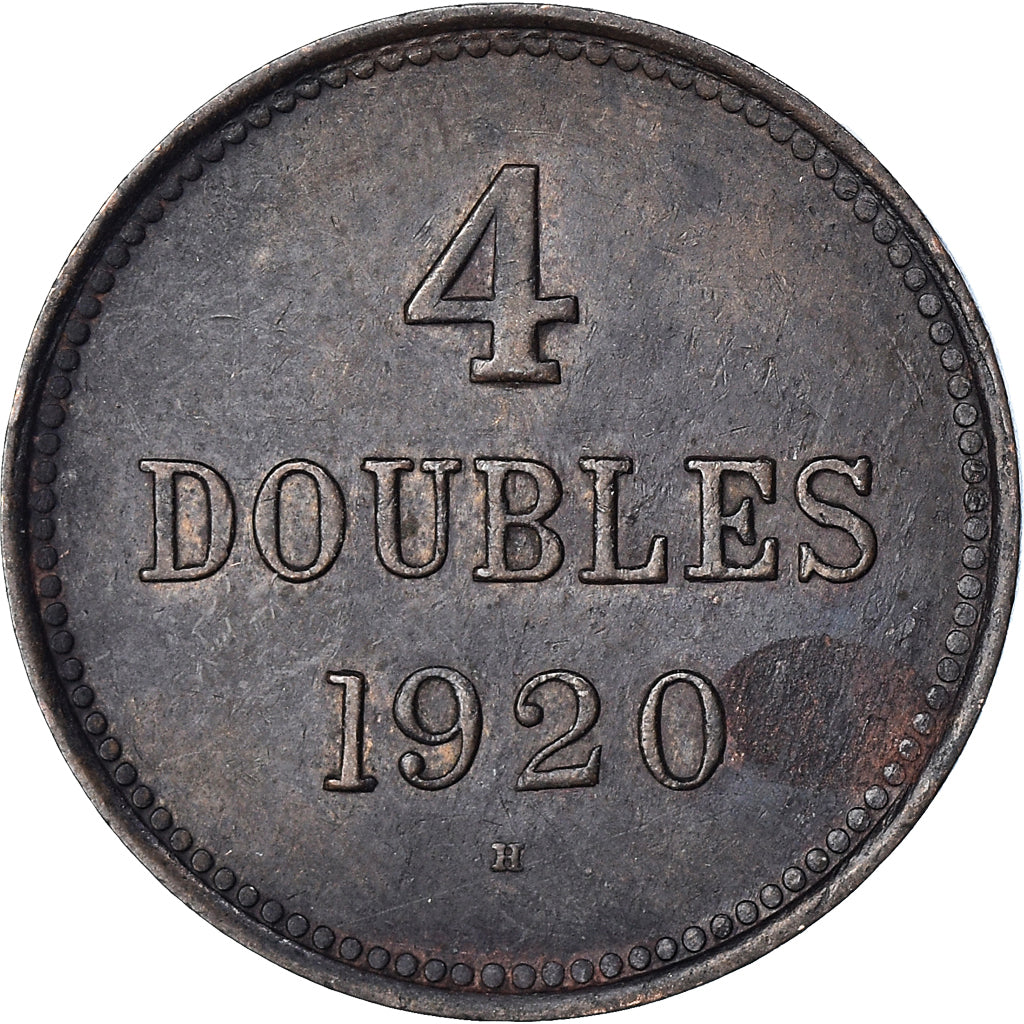 Coin, Guernsey, 4 Doubles, 1920, Heaton, VF(30-35), Bronze, KM:13